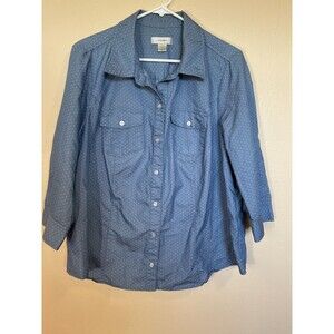CJBanks Women’s Top Size 1X Blue Polka Dot Button Down